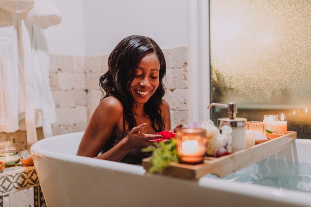 Beautiful lady bathing